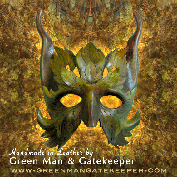 Horned Green Man Mask Handmade in the Ancient Forest of Dean Hand formed and coloured leather 140