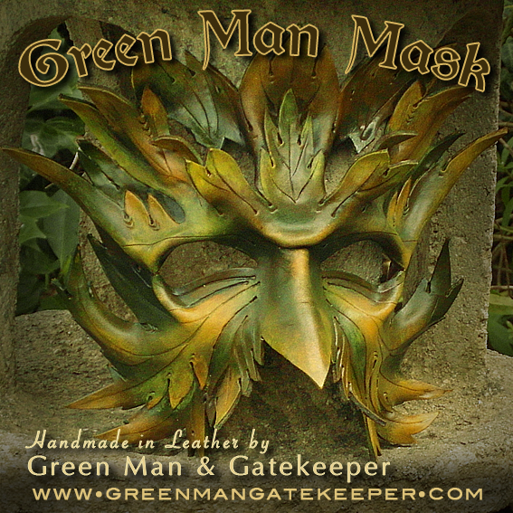 Green Man Mask Handmade in the Ancient Forest of Dean Hand formed and coloured leather 120