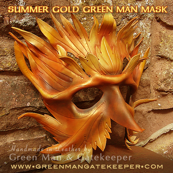 Summer Gold Green Man Mask for Solstice and Lammas 